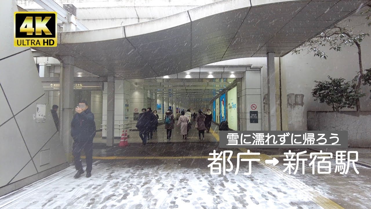 【4K】都庁から新宿駅へ雪に濡れずに帰ろう | A convenient way from the metropolitan government to the Shinjuku Station