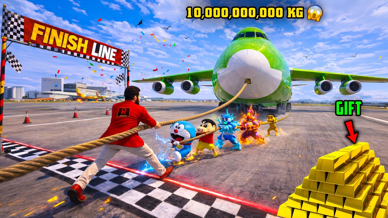 GTA 5 : Rampage & Shinchan🤣Playing AEROPLANE PULLING CHALLENGE✈️In GTA5 Full Fun#bommalu #rampageboy
