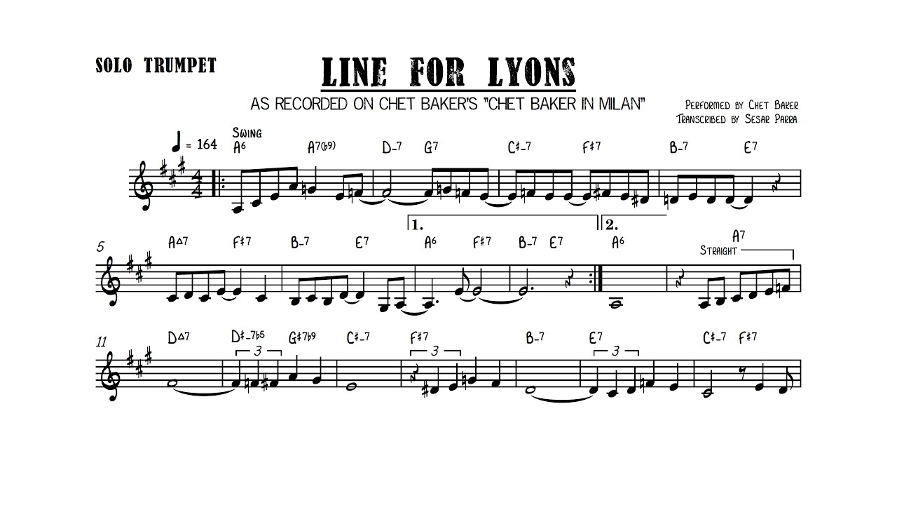Chet Baker - Line for Lyons (Bb) Transcription