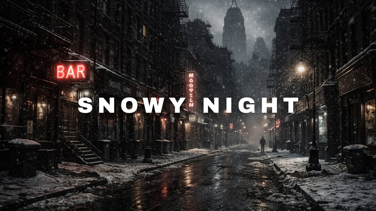 Dark Snowy Night Apartment | 1 Hour City Snow Sounds | Noir Ambience ASMR