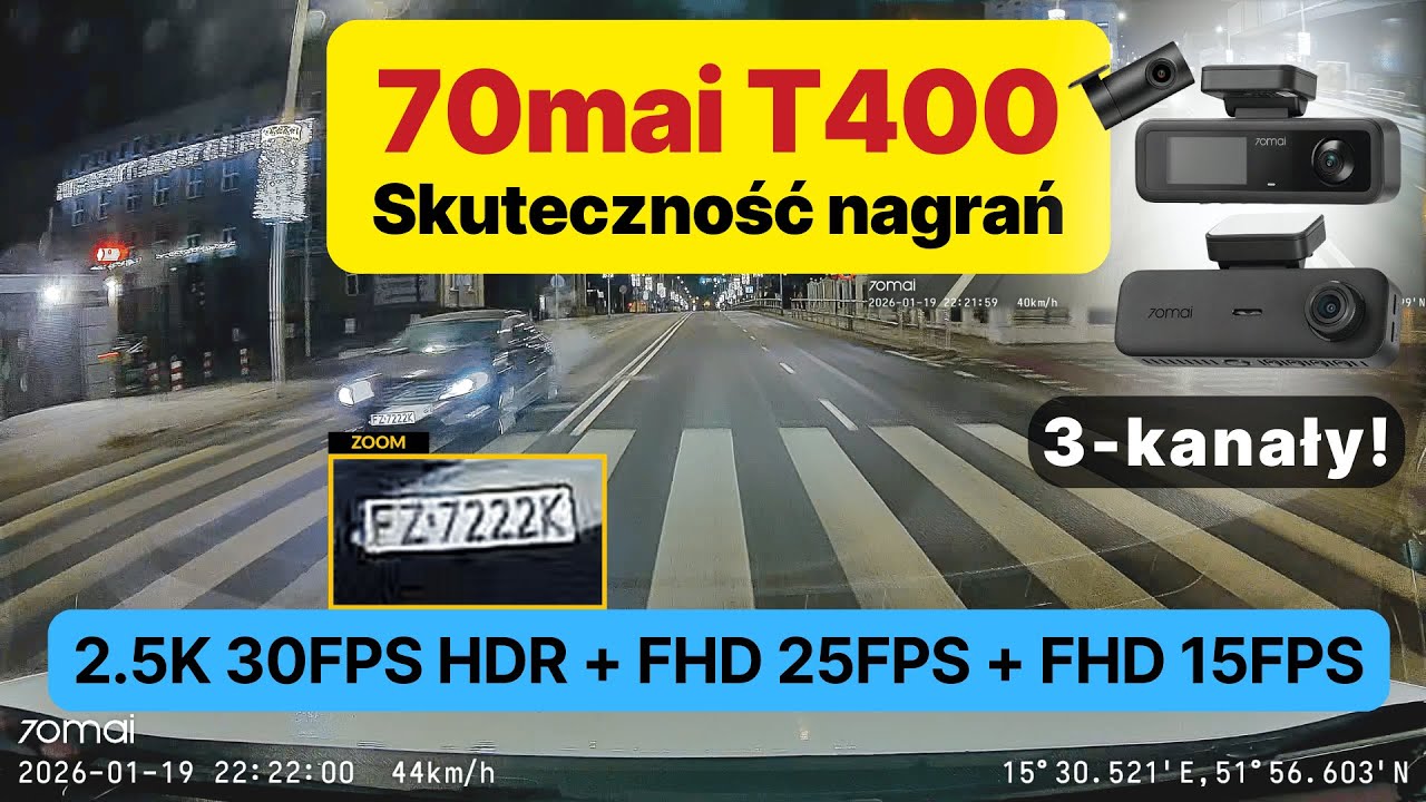 Kamera samochodowa 70mai T400 3CH @ 2.5K HDR+FHD+FHD