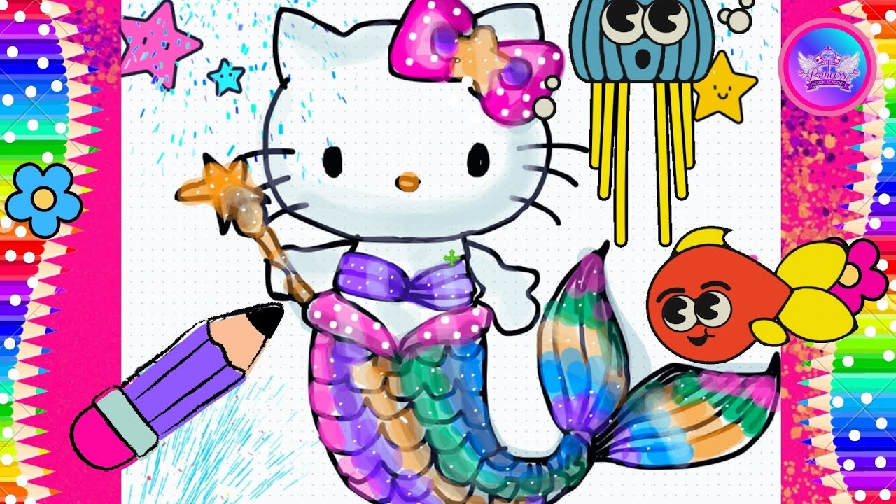 Rainbow Hello Kitty Mermaid Drawing | Draw Hello Kitty step by step | How to draw a Mermaid For Kids