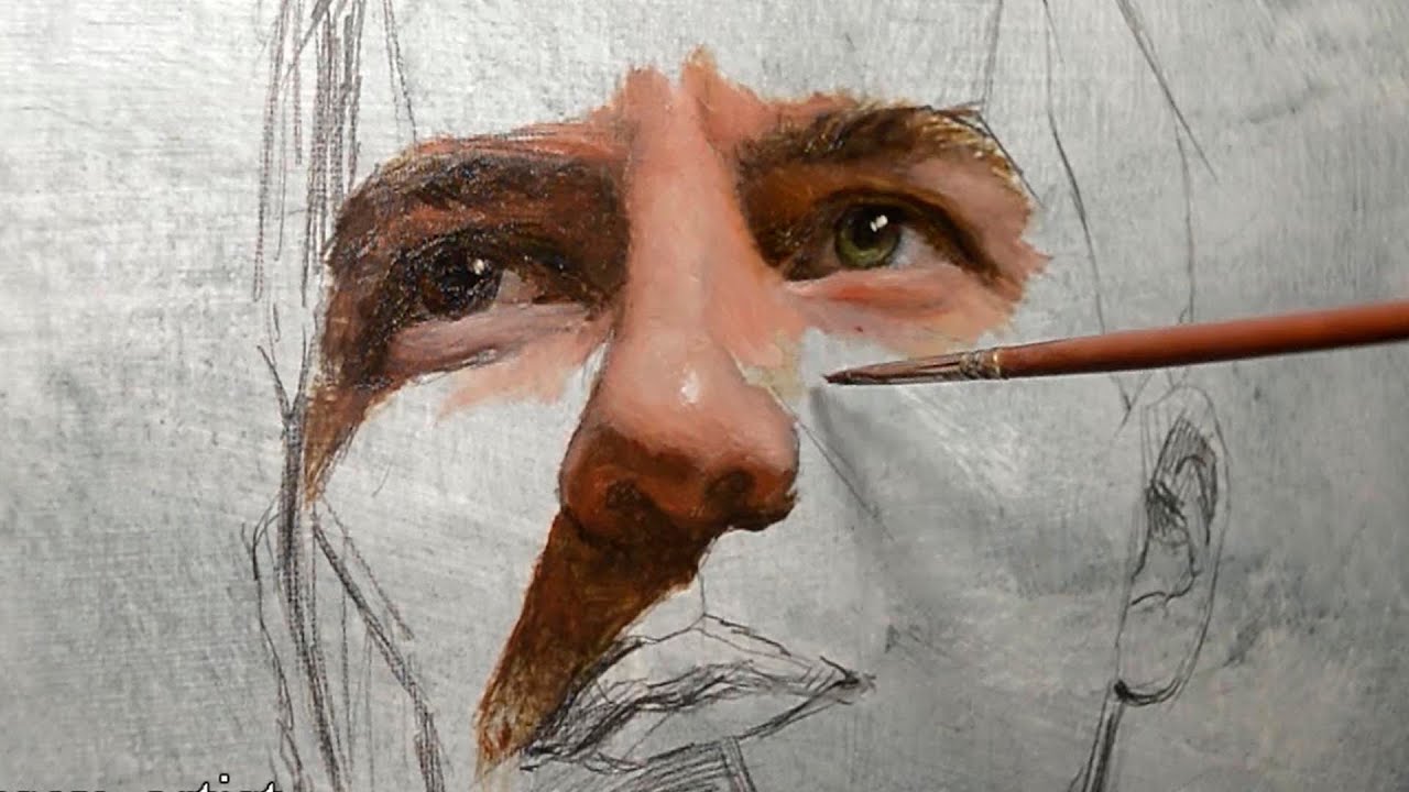 Painting eyes and nose with oils. Full process/demonstration.
