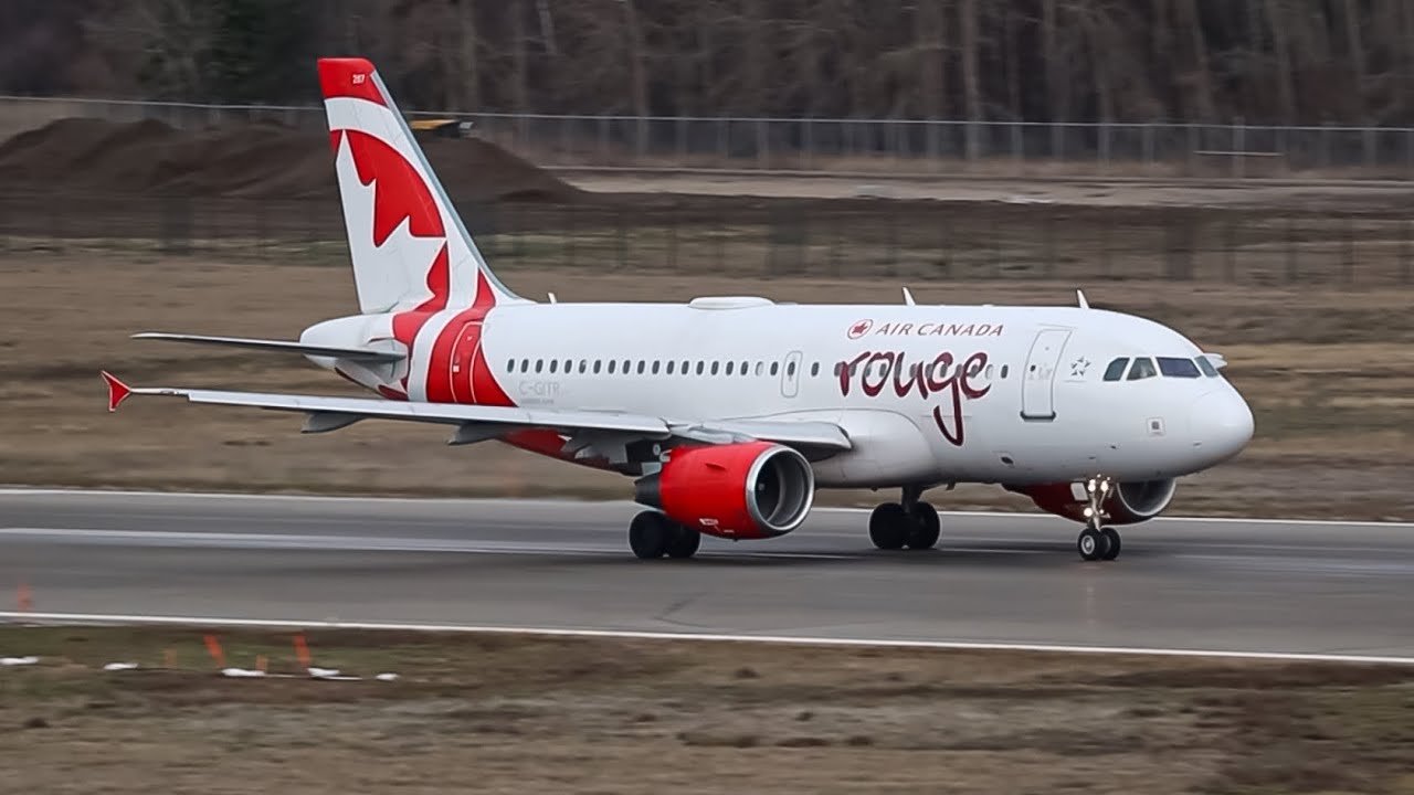 Air Canada Rouge A319 Taxi and Takeoff from Kelowna 