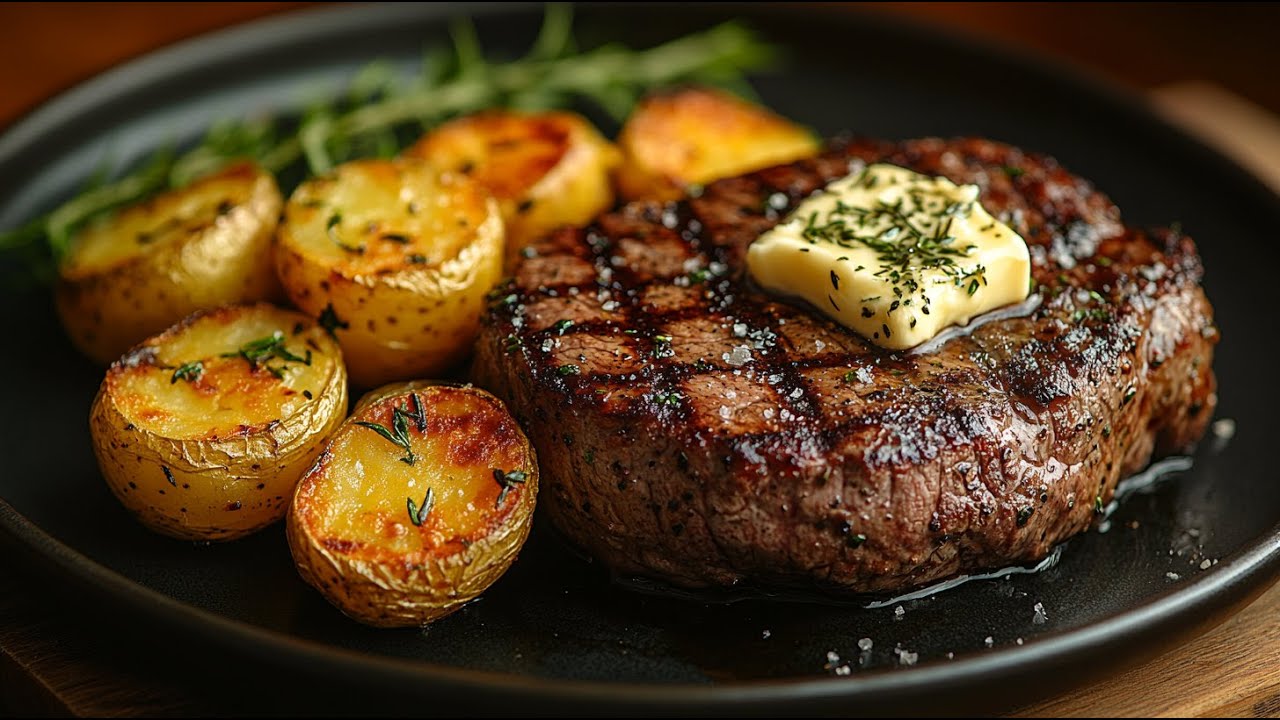🥩 Такого стейка из говядины вы еще не ели! С травяным маслом и печеным картофелем