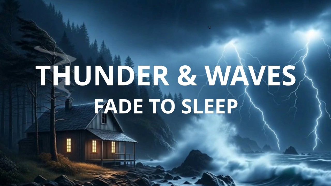 Storm to Calming Waves for Deep Sleep  | Thunder Fades to Waves Sounds | Fade to Black | 10 Hours