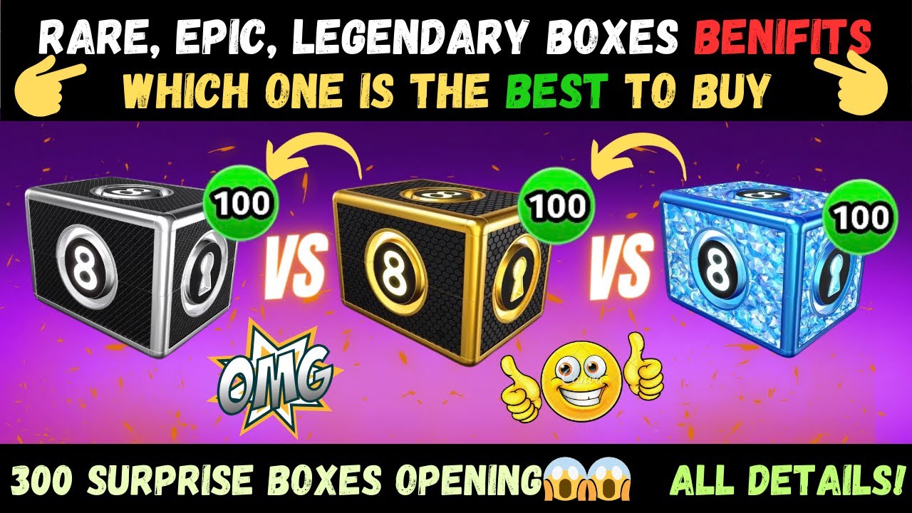Opening 300 Surprise Boxes (Rare, Epic, Legendary) which is the Best | OMG!😱- 8 ball pool