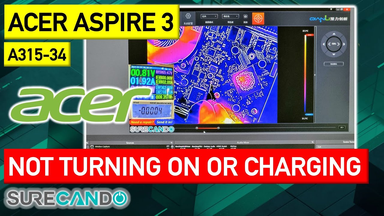 Acer Aspire 3 A315-34 Not turning or charging. CPU/PCH Shorted.