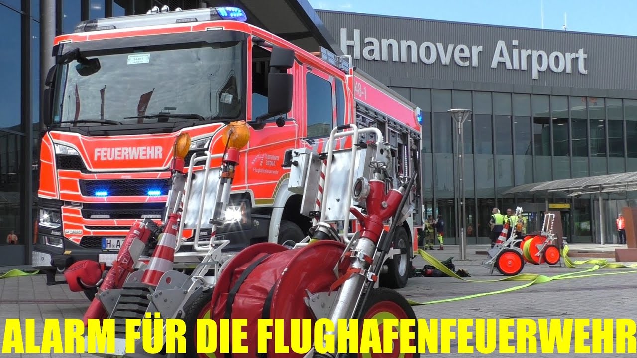 ALARM FÜR DIE FLUGHAFENFEUERWEHR HANNOVER - Einsatzfahrt Löschzug + LF20 FF Langenhagen Krähenwinkel
