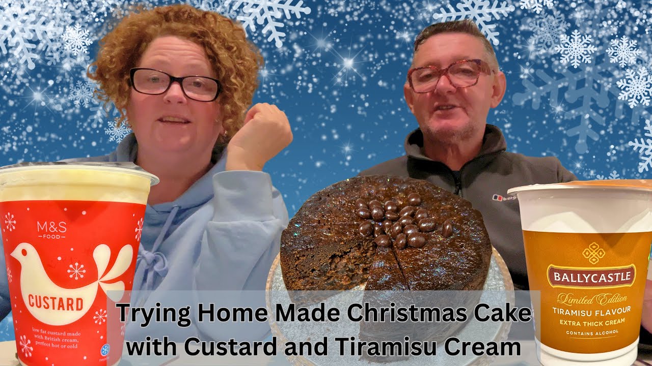 Trying Home Made Christmas Cake with Custard and Tiramisu Cream