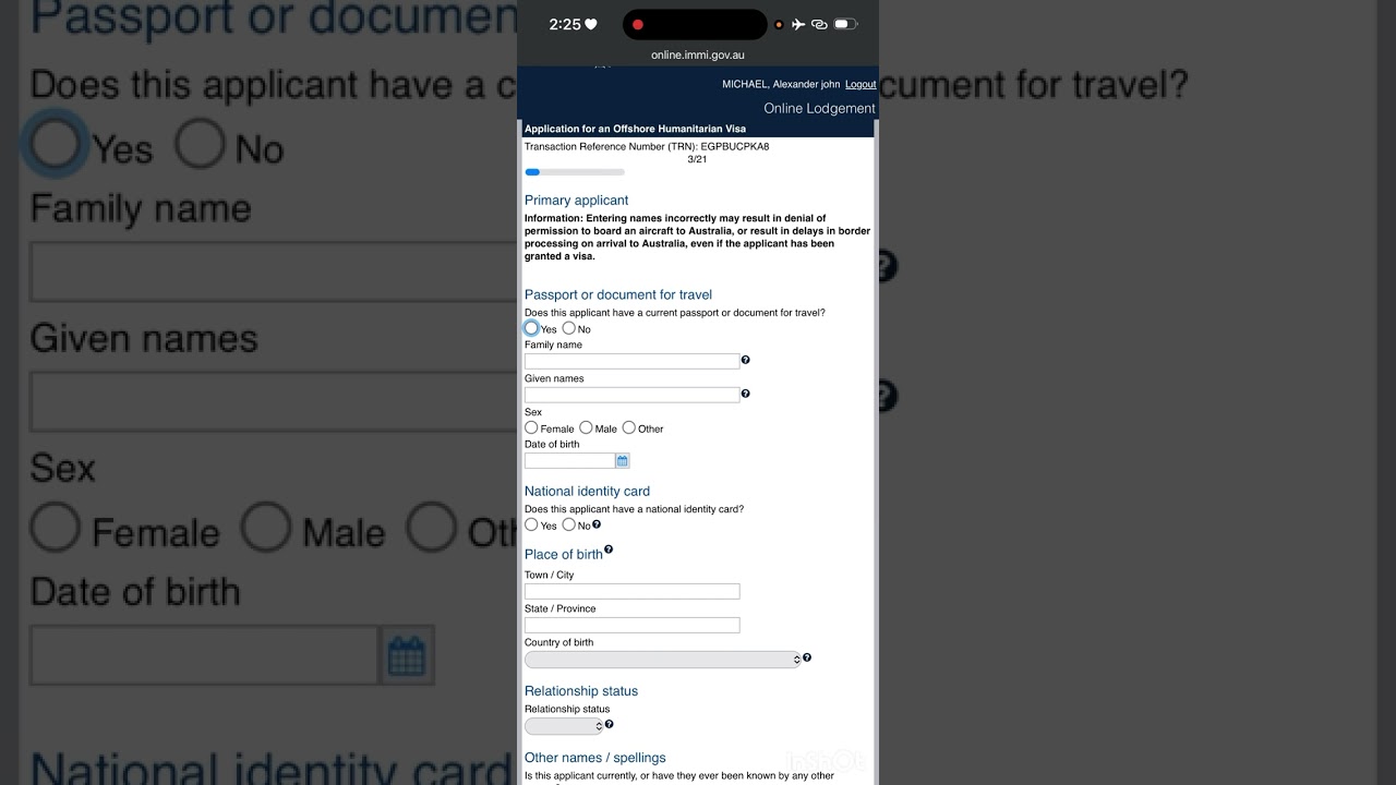 Form 842 -part 2 ምጅማር ምምላእ ፎርም (Start Application & Personal Information)