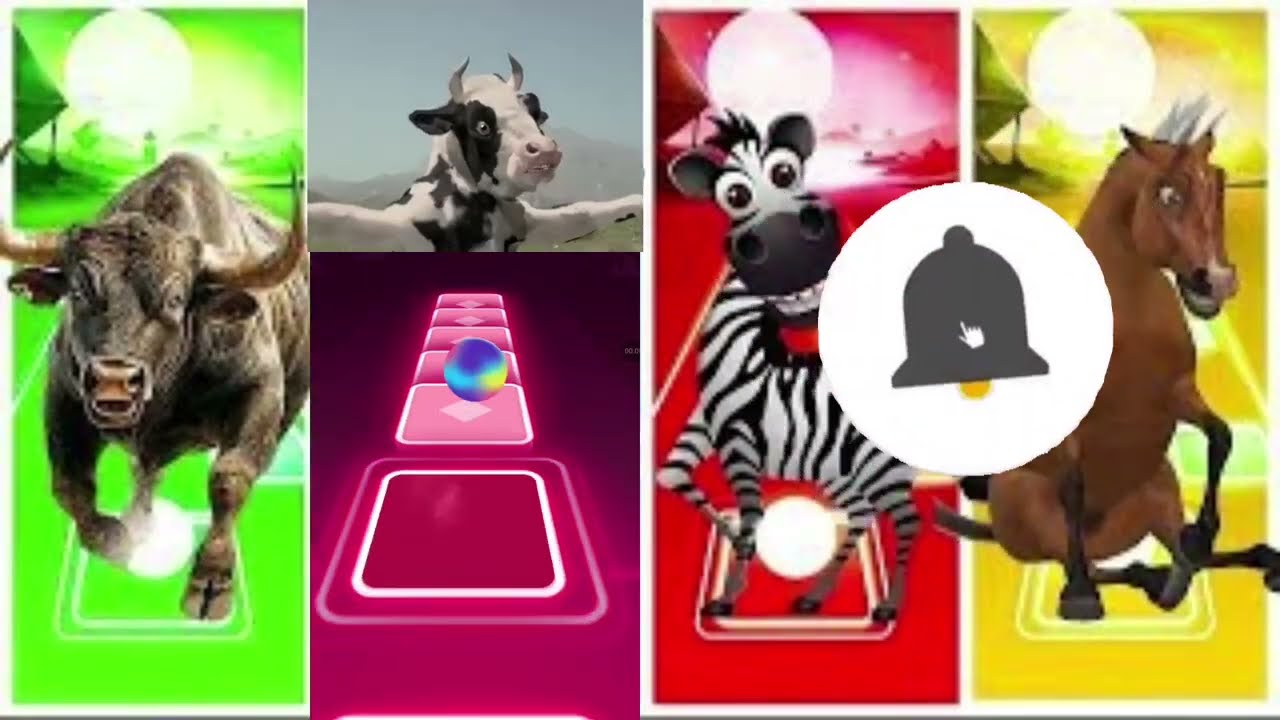 Funny the Horse🐎 🆚Funny Elephant 🆚Funny Cow🐄 Funny Bull🦏Tiles Hop EDM Rush #tileshop #coffindance