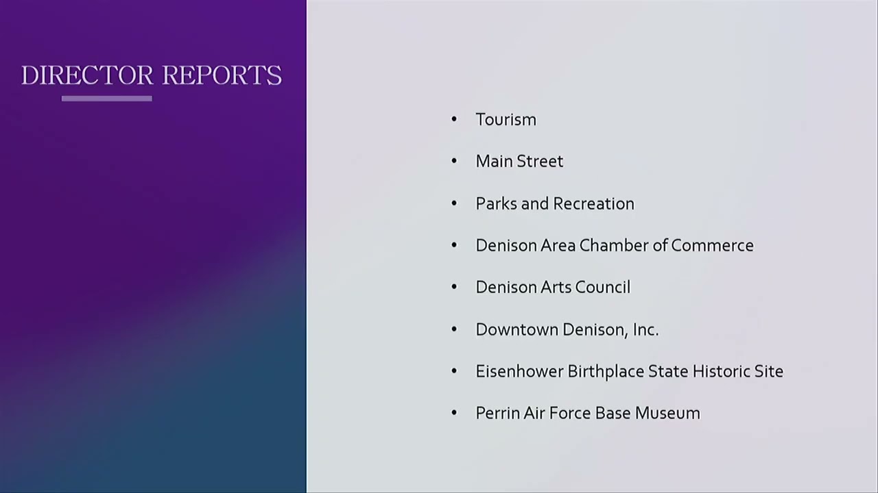 Denison, Texas Convention & Visitors Bureau Board Meeting, January 12, 2026