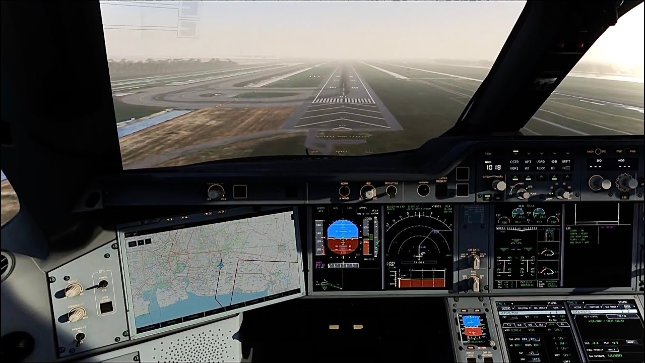 Airbus A350 Pilot View Landing into Foggy Bangkok | MSFS2024
