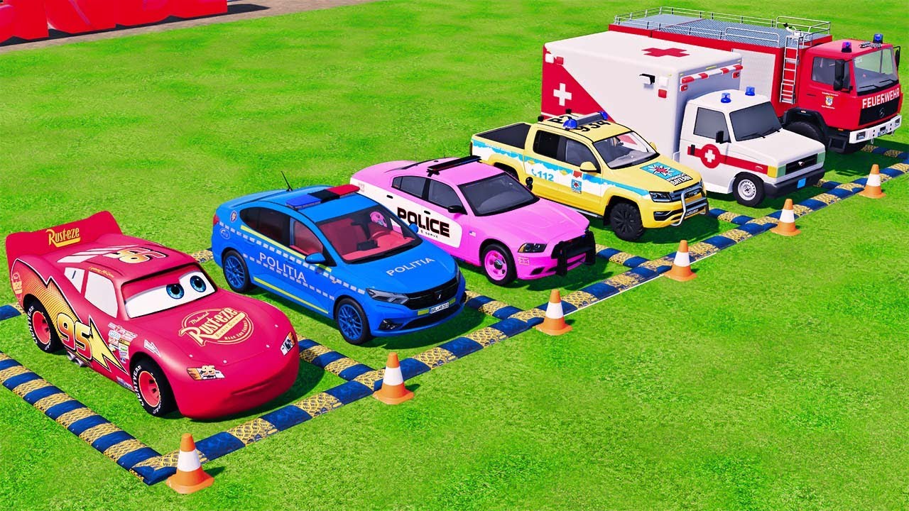 POLICE COLORFULL - TRANSPORTING POLICE CARS, AMBULANCE VEHICLES, FIRE TRUCK WITH TRUCK - FS22 #447