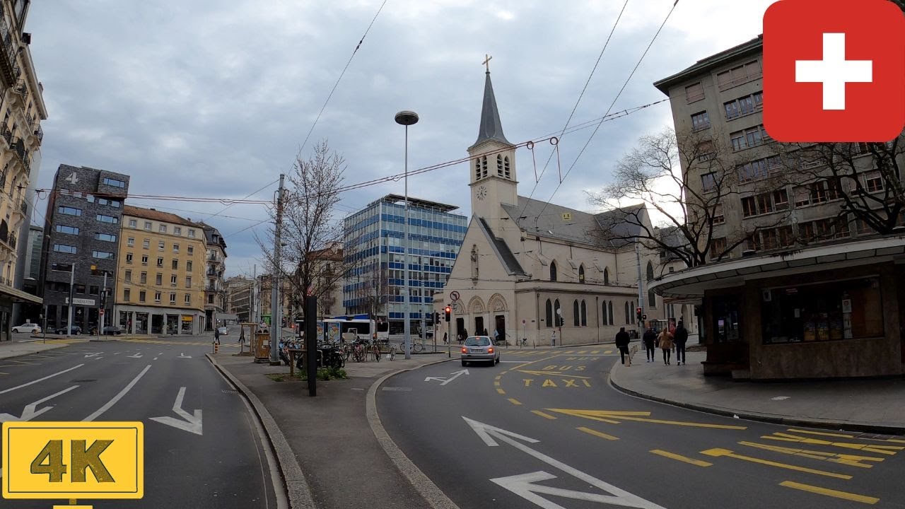 Geneva, Switzerland (Eaux-Vives railway station to Rive) | Spring 2022【4K】Canton de Gen&egrave;ve, Suisse