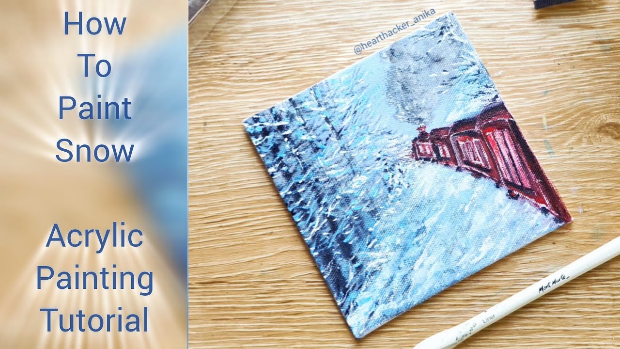 How to paint a winter scene for beginners/how to paint snow with acrylics/easy canvas art tutorial
