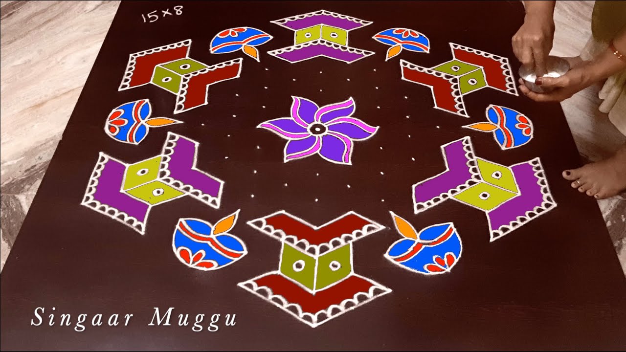 Tulasi Vivah rangoli 15X8 dots | Tulasi Vrindavan rangoli design | Karthika pournami special rangoli