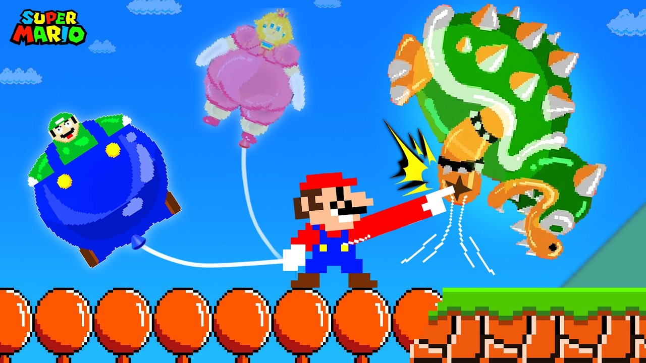 Super Mario Bros. But Everything Mario Touches Floats Like Balloons!