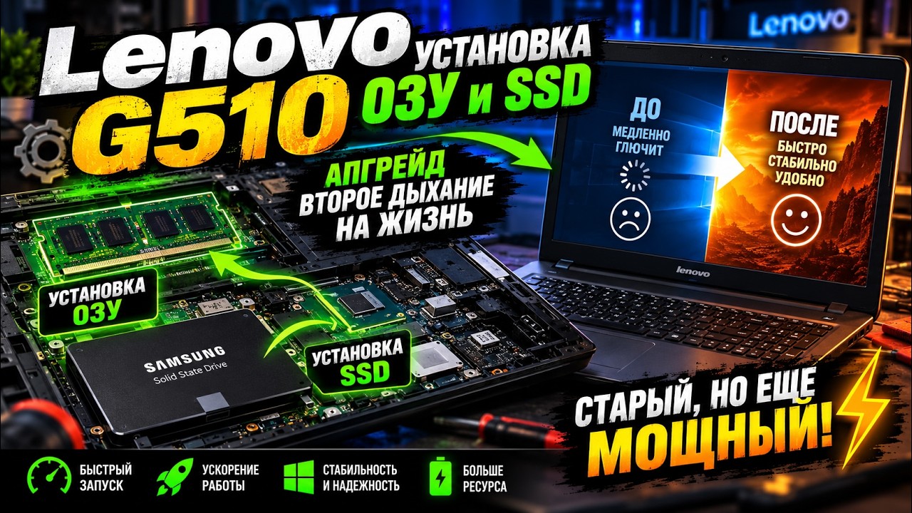Lenovo g510 Установка ОЗУ и SSD 