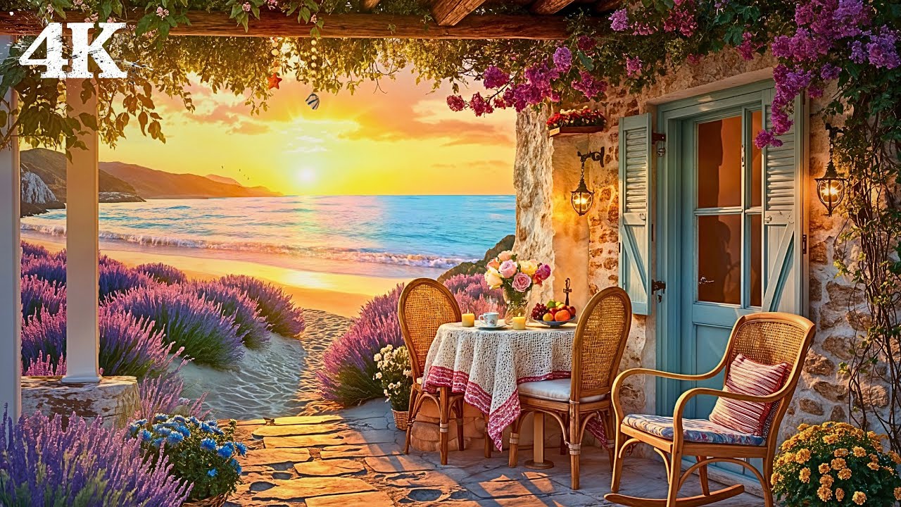 Mediterranean Lavender Coast Ambience | Float Weightless in Peace with Ocean Waves & Sunset Chimes