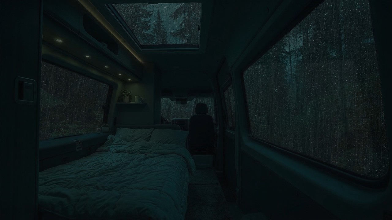 3 Hours⚡️ Rain Hitting Van Roof Deep In The Forest for Sleep