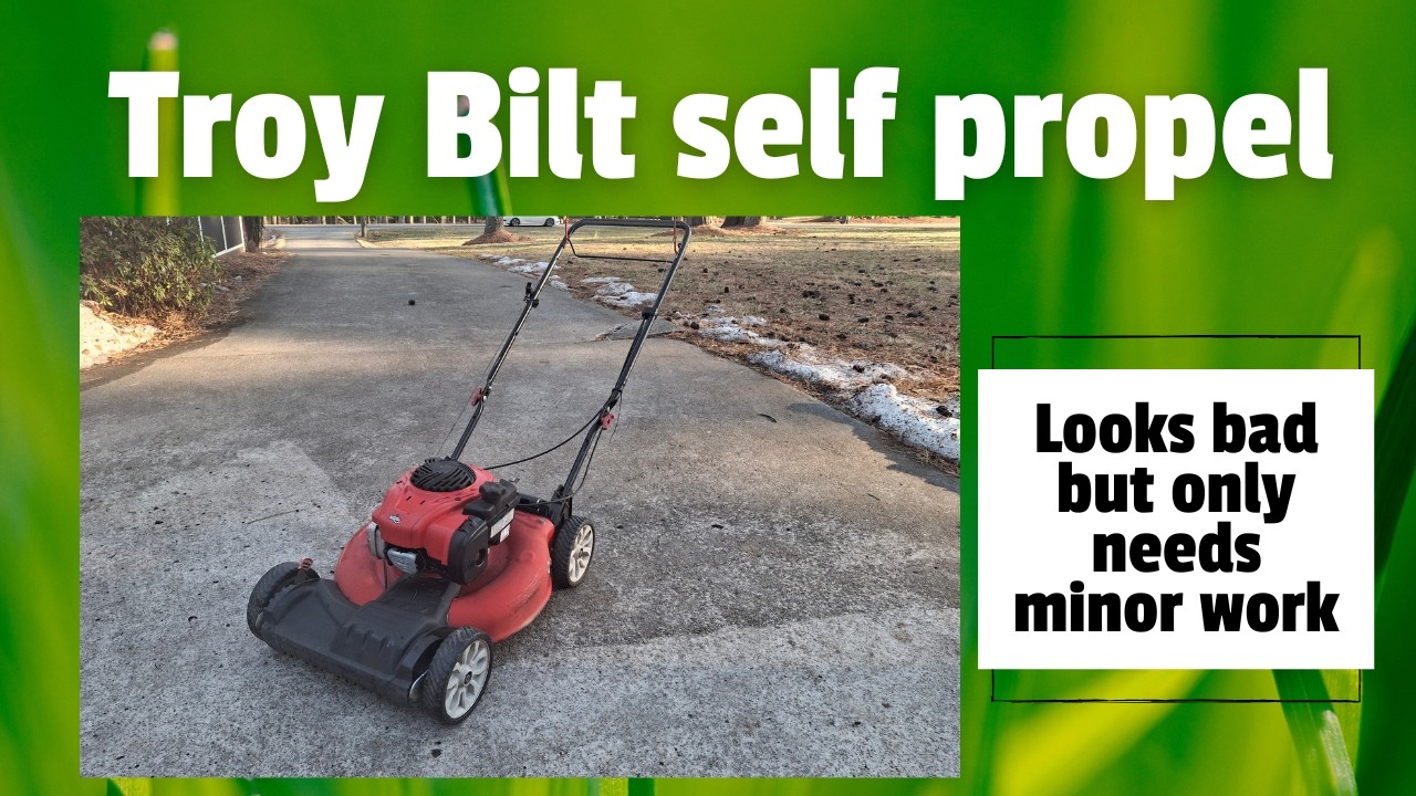 Бесплатная самоходная газонокосилка Troy Bilt выглядит довольно плохо, но для ремонта не потребуе...