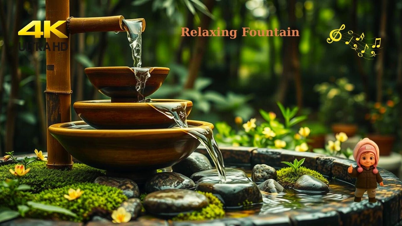 4K Peaceful Zen Garden Fountain 💧 Relaxing Water Sounds for Sleep, Study & Meditation