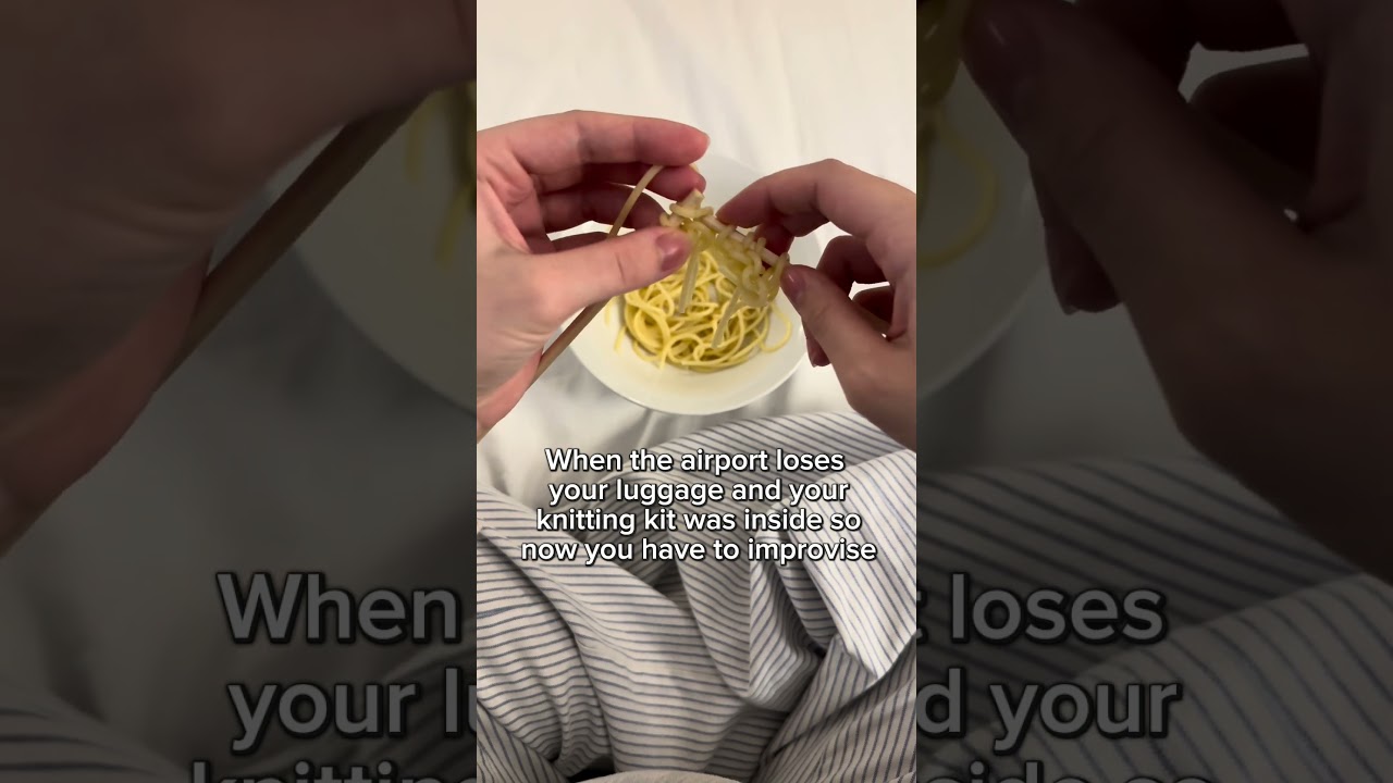 making do with what I have 🧶 #universalyarn #knitting #pasta #relatable #travel