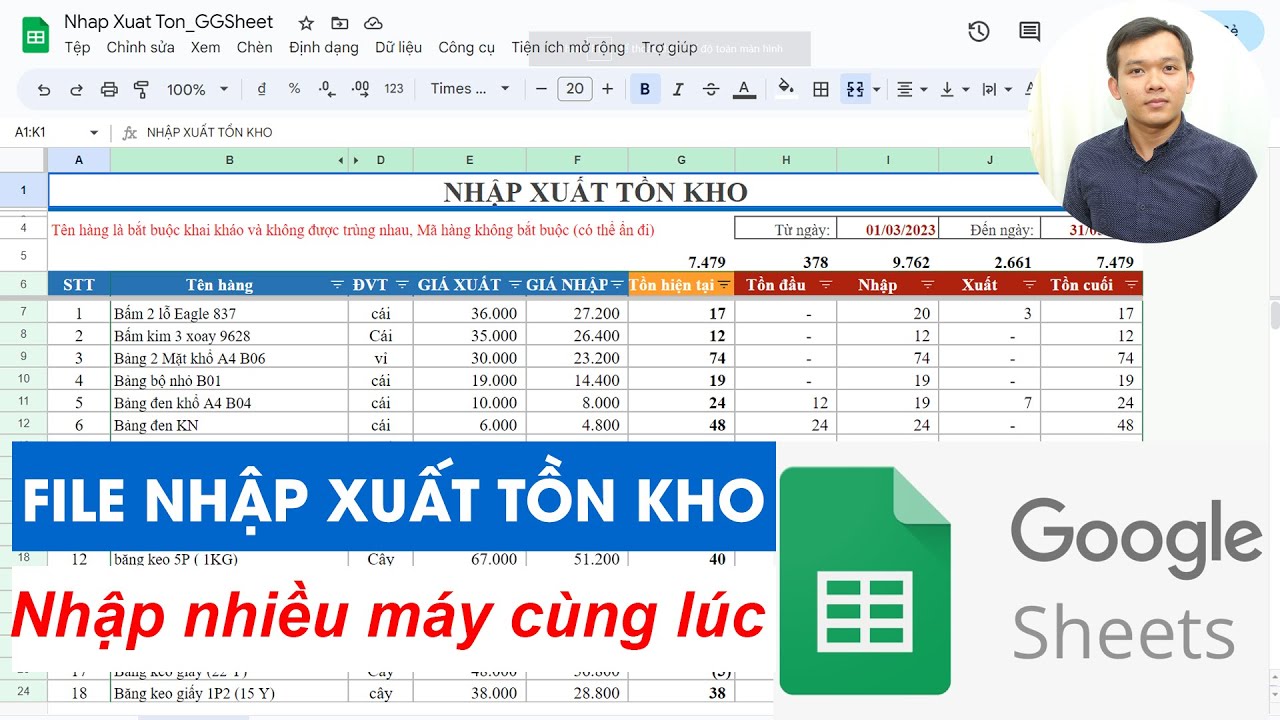 File Excel Nhập Xuất Tồn Kho Google Sheet - Nhập nhiều máy cùng lúc, phân quyền nhập liệu