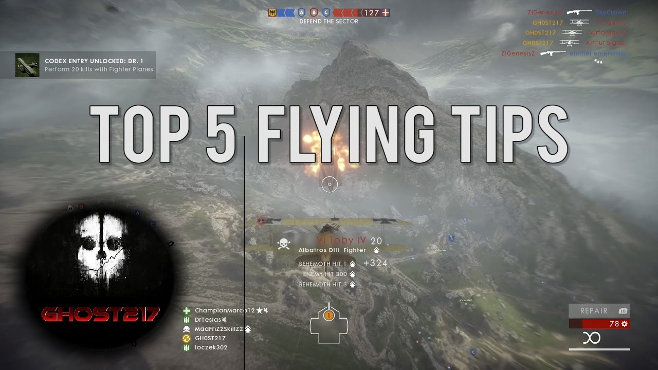 Top 5 Flying Tips In BF1- Battlefield 1 Pilot Gameplay