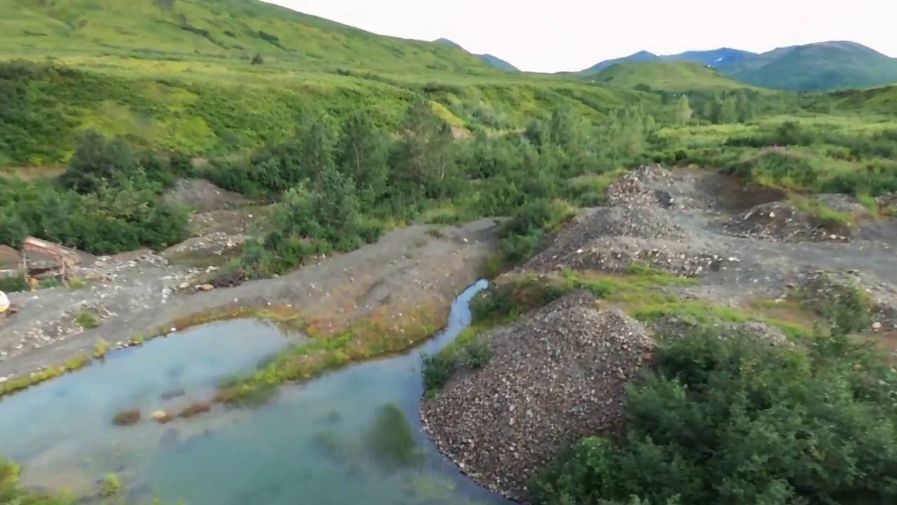 AERIAL ALASKA   CACHE CREEK   PETERSVILLE GOLDMINING AREA