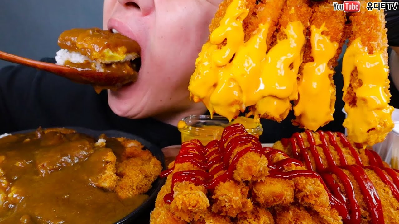 ASMR CURRY PORK CUTLET 카레고구마치즈돈까스 & 새우튀김 & 고로케 먹방 REAL SOUND MUKBANG