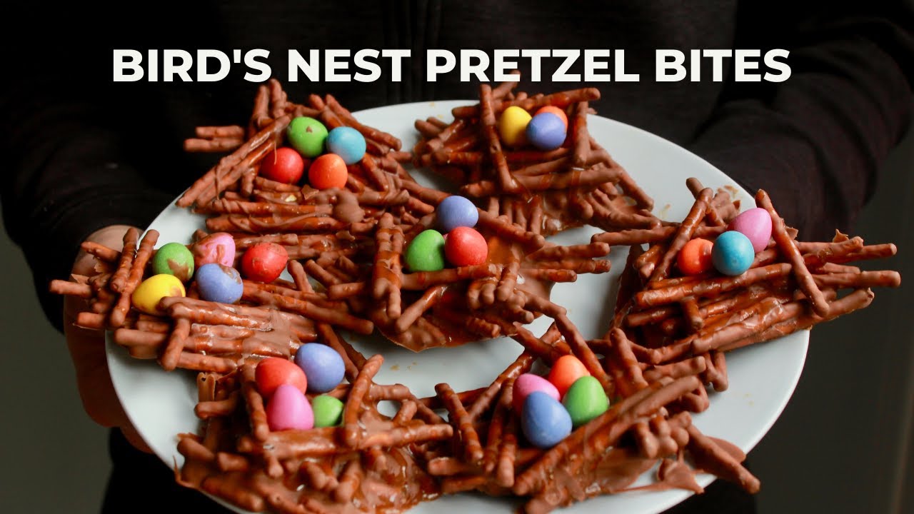 Bird's nest chocolate caramel pretzel bites