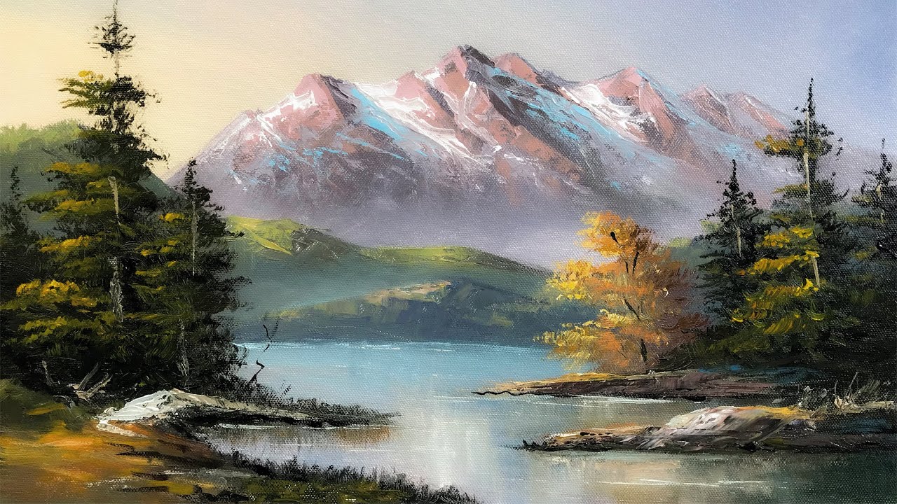 Mountain Lake Painting | Beautiful Acrylic Landscape Paintings | Scenery Painting | Art Candy