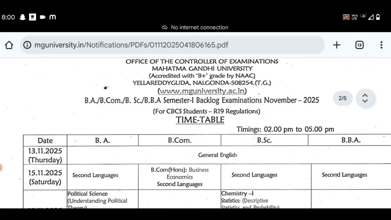 MGU Degree Time Table 2025 Nov | MGU Degree 1st 3rd 5th Sem Time Table 2025