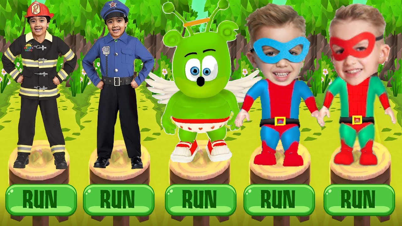 Tag with Ryan vs Gummy Bear Run vs Vlad and Niki Run - Mystery Surprise Characters Gameplay
