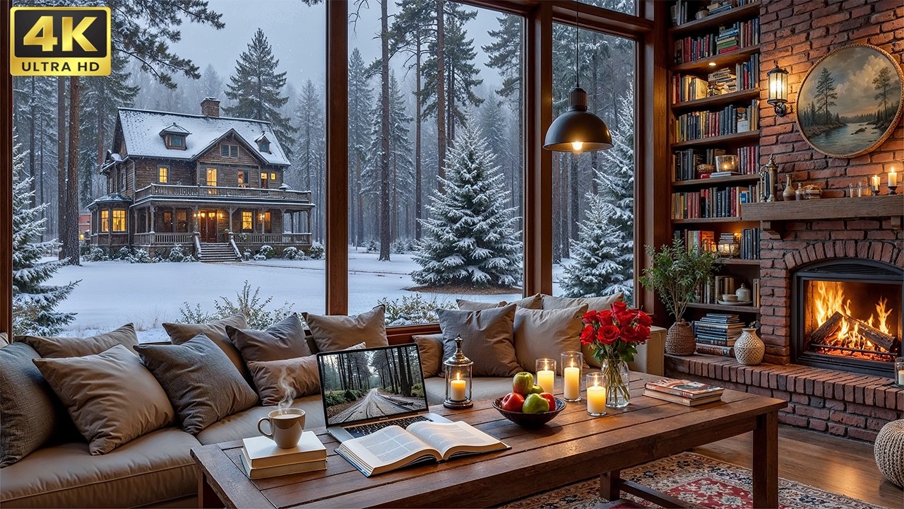 Relaxing Winter Jazz Music ❄️ Cozy Coffee Shop & Fireplace Ambience for Study & Work