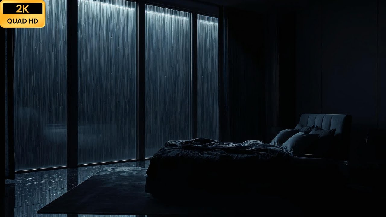 Dark Rainy Bedroom at Night for Deep Sleep & Calm 🌙🌧️