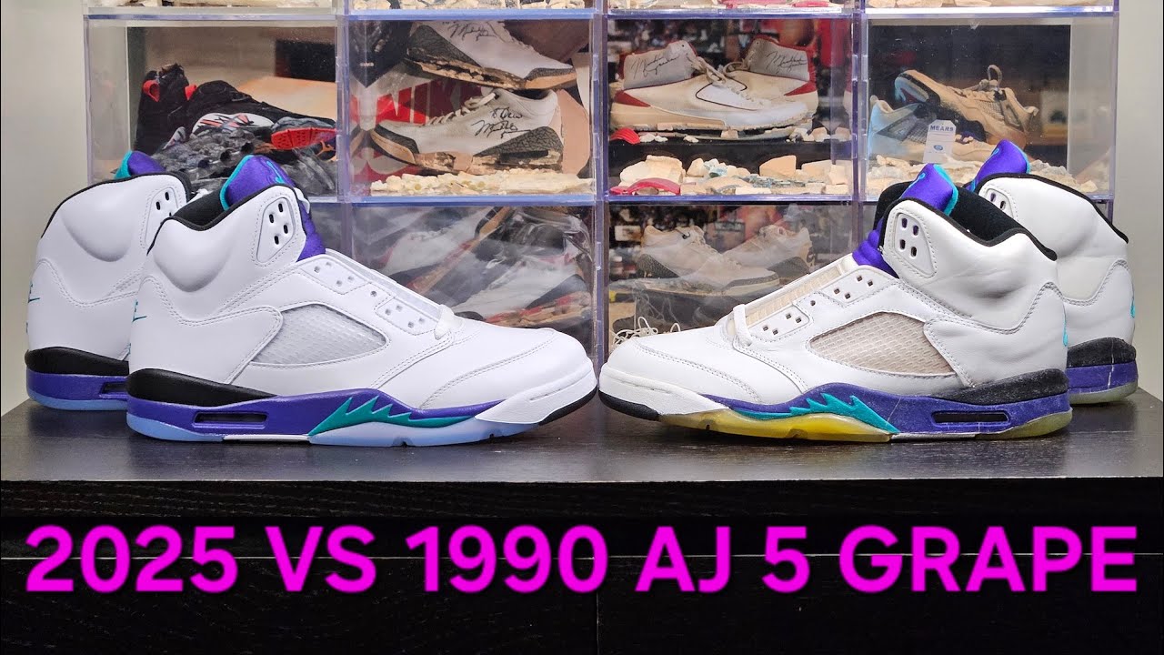 Air Jordan 5 grape comparison 1990 VS 2025