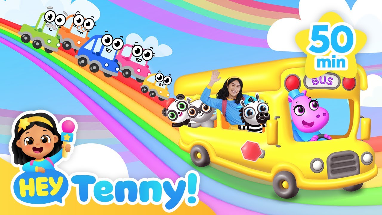 Learn Vehicles - Wheels on the Bus, Fire Truck Song + more | Nursery Rhymes | Hey Tenny!