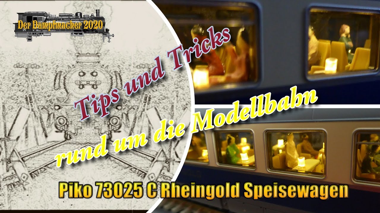 LED-Beleuchtung von H0 Tischlämpchen in einem Rheingold Speisewagen Piko 73025C LED-Innenbeleuchtung