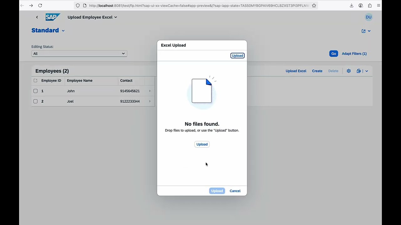 Excel Upload Button  in SAP RAP Fiori Application Demo Run