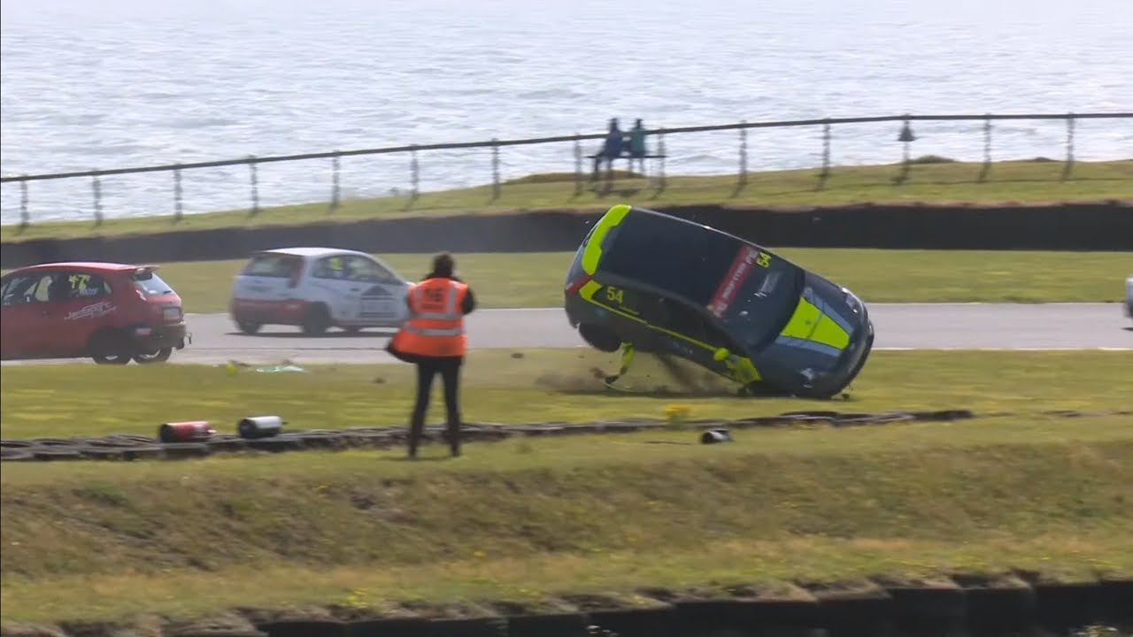 BRSCC Fiesta Championship 2019. Race 1 Anglesey Circuit. Almost Rolls Crash