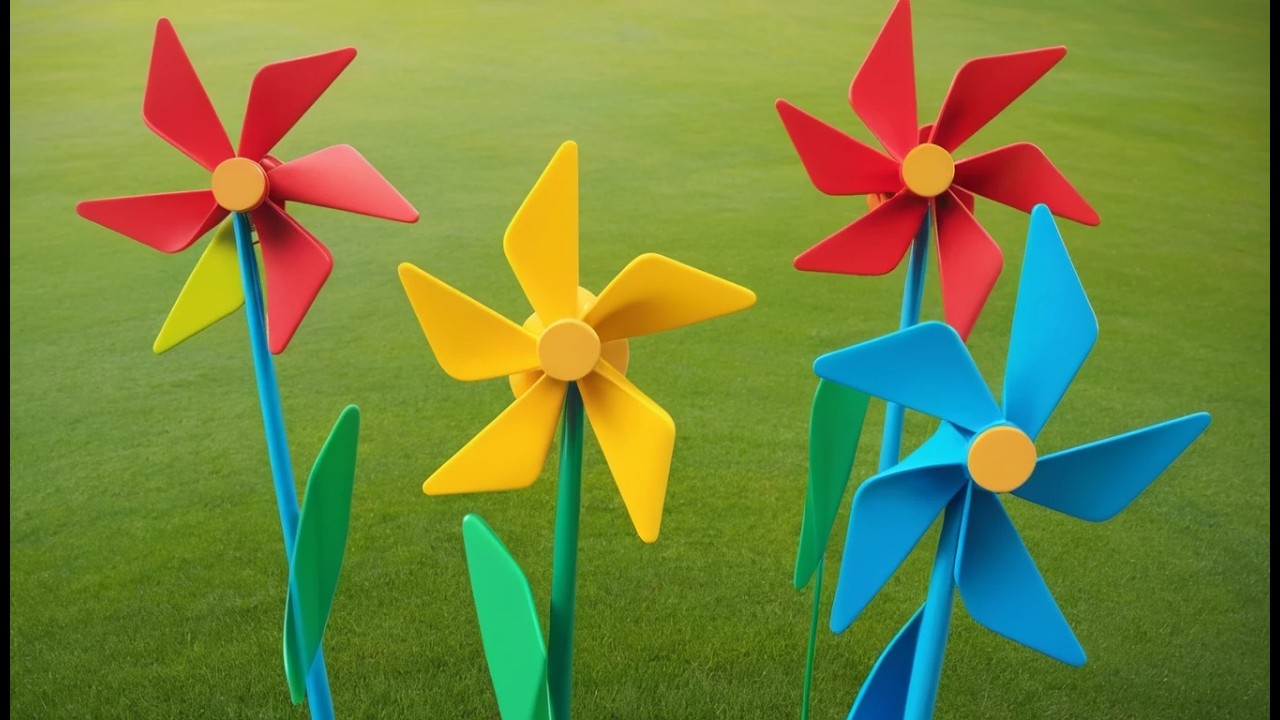 Four Little Toy Windmills Spin Spin Spin | Colorful Wind Power Song for Kids