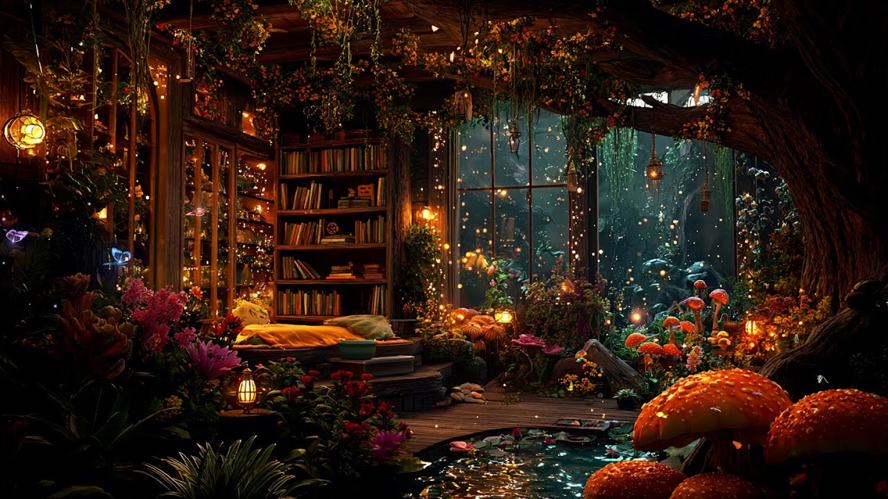 Fantasy Music | Golden Hour Treehouse Library | Whimsical Garden Swing for Creative Inspiration