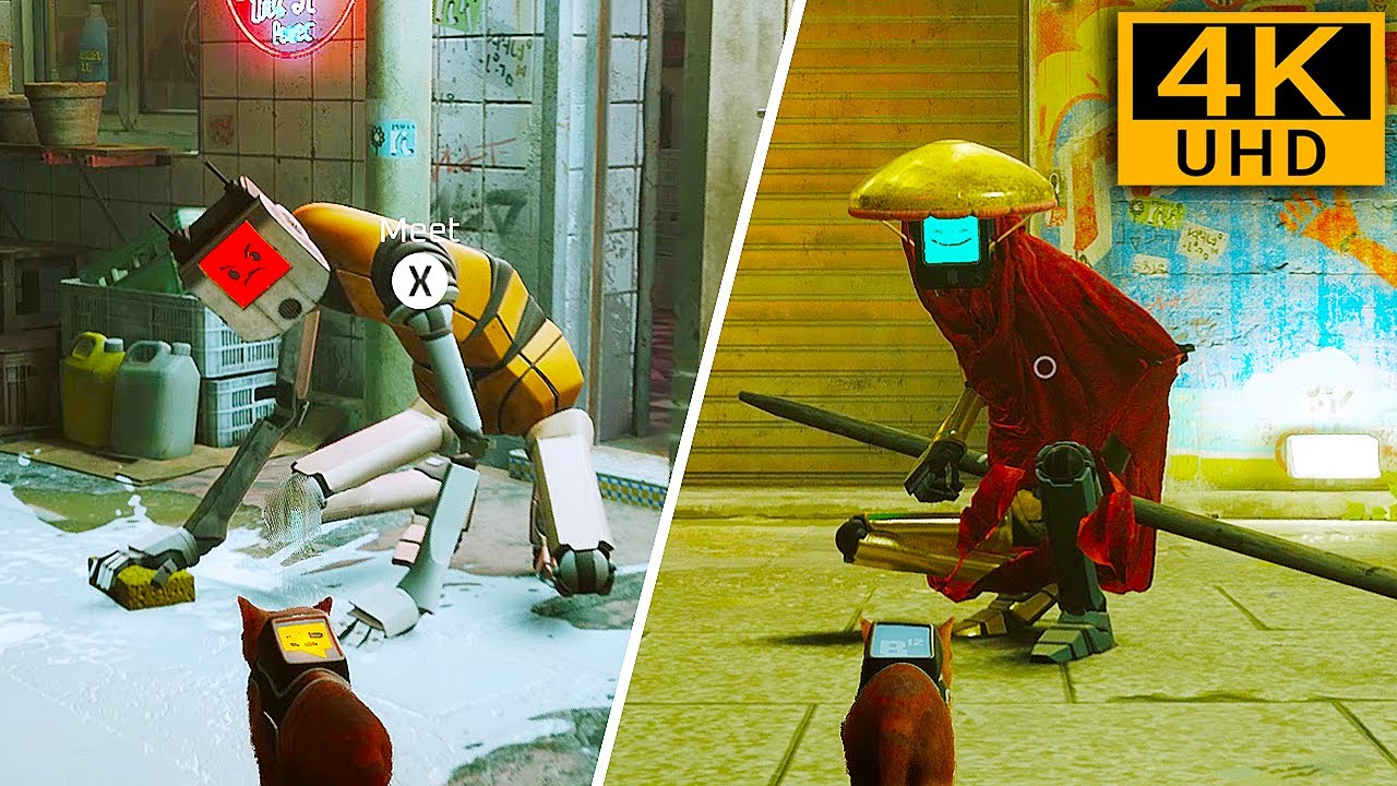 Stray - Cat's First Meeting Scenes With Robots [4K 60FPS] Ultra Graphics PC Gameplay
