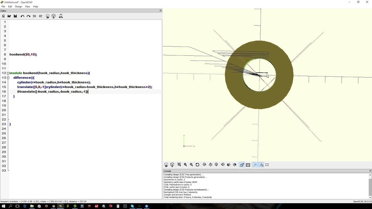Openscad : simplistic parametric hook