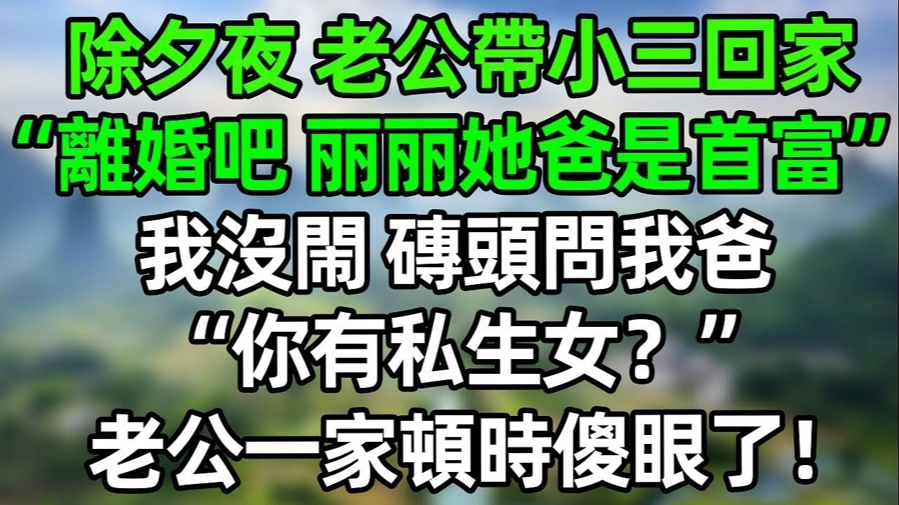 除夕夜，老公帶懷孕小三回家“離婚吧，麗麗她爸是首富”，我沒閙 磚頭問我爸“你有私生女？”老公一家徹底傻眼了！#夜讀人生 #講故事  #幸福生活 #深夜淺讀 #深夜故事 #婆媳 #情感故事