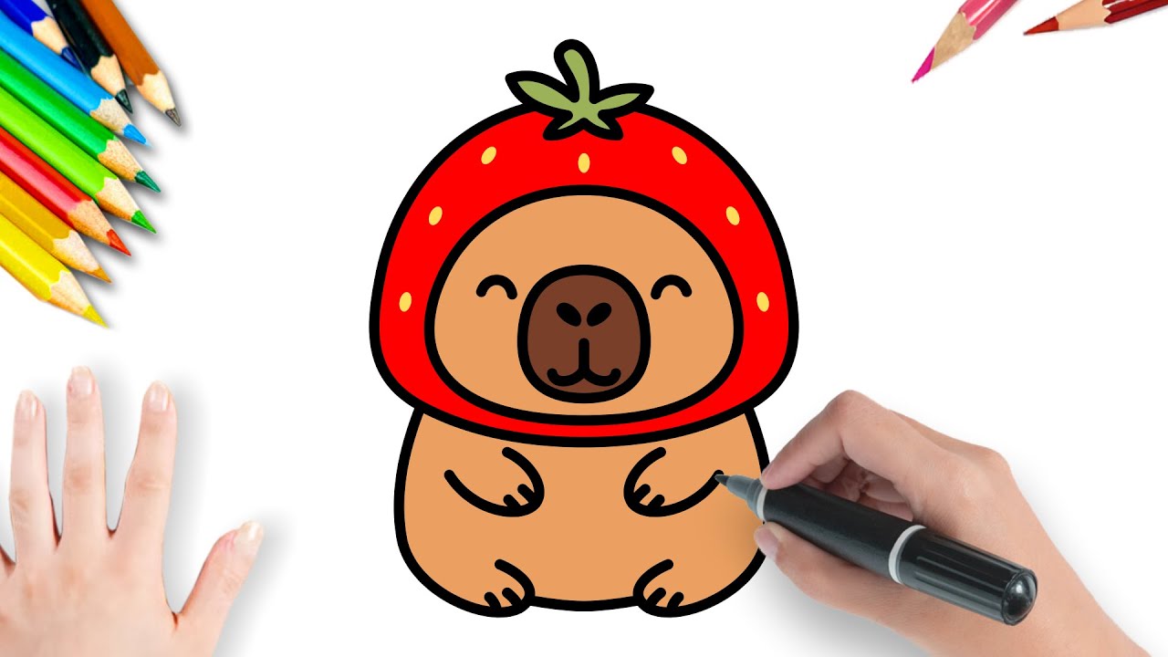Como Desenhar Uma Capivara Com Touca de Morango | Muito Fofo e Fácil